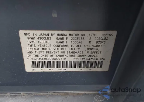 2006 Acura Tsx z USA, uszkodzony, nr VIN JH4CL96806C007719